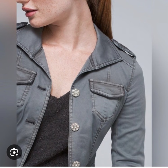 White House Black Market Jeweled-Band Military Style Women's Gray Jacket - Picture 2 of 6